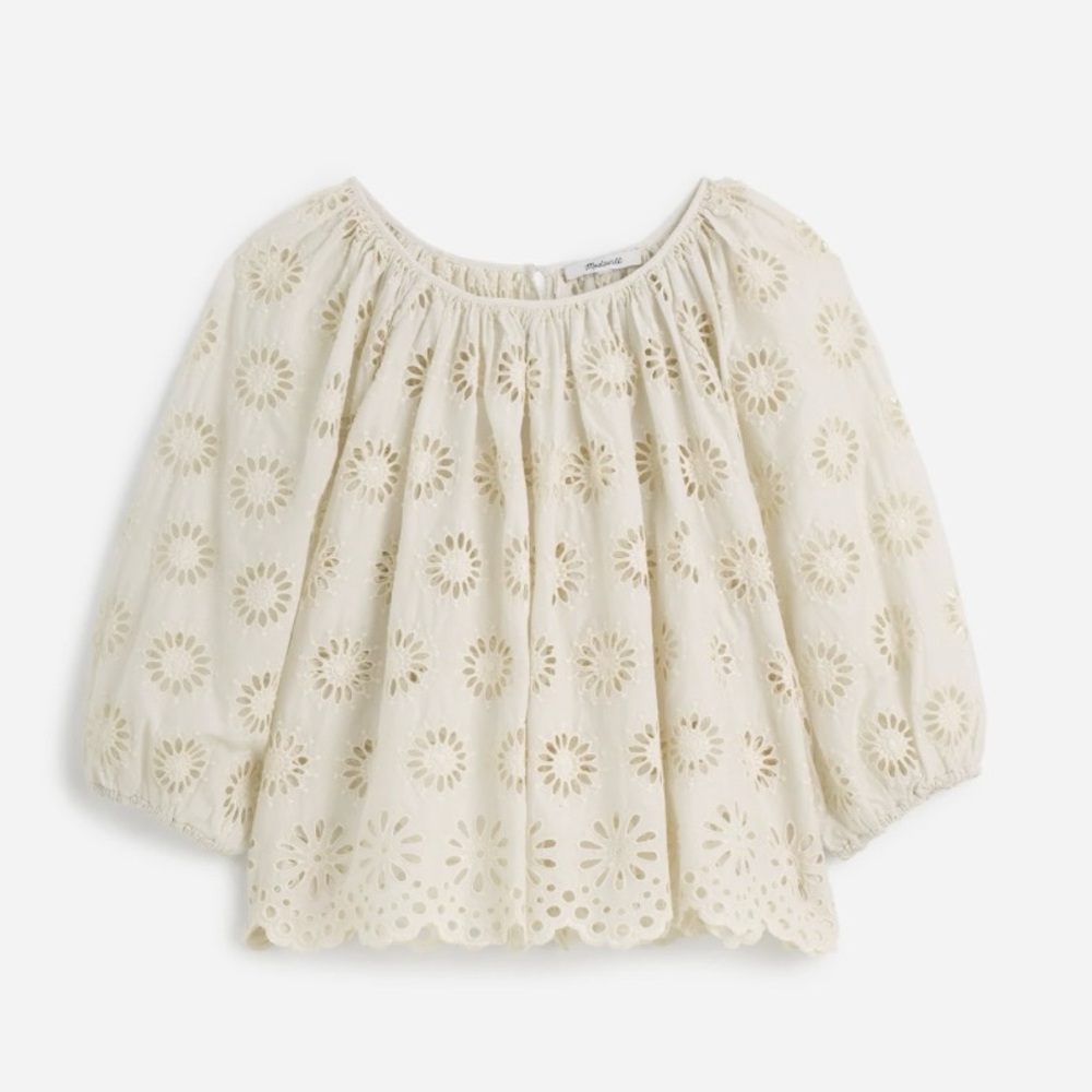 Madewell Embroidered Shirred Puff Sleeve Top - Picture 8 of 16